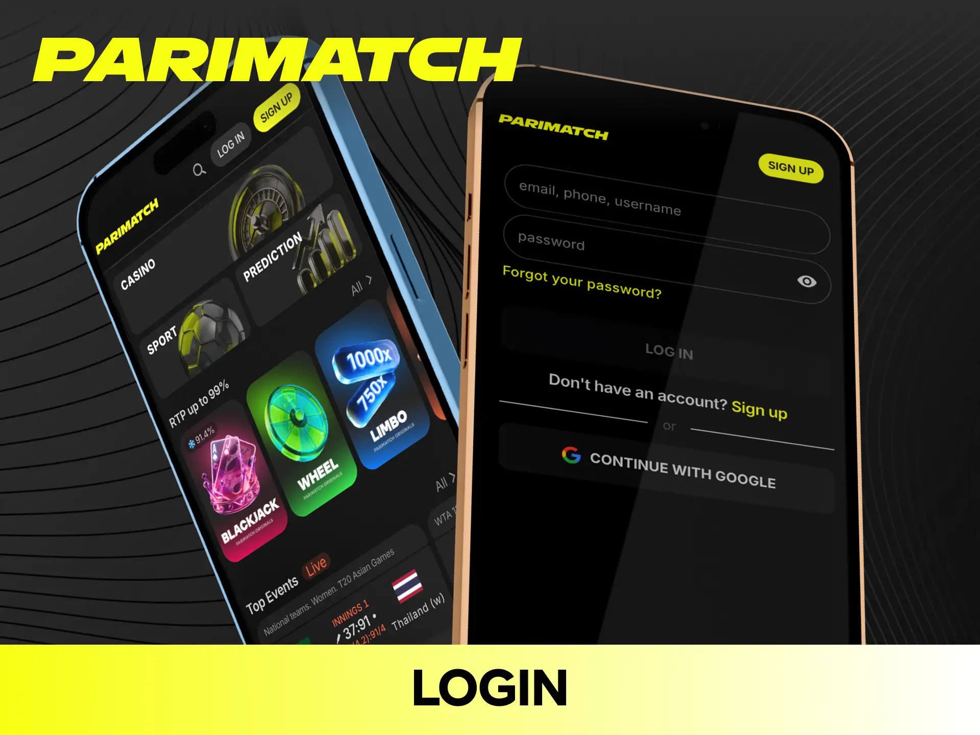 Log in securely to your personal account on the mobile Parimatch app.