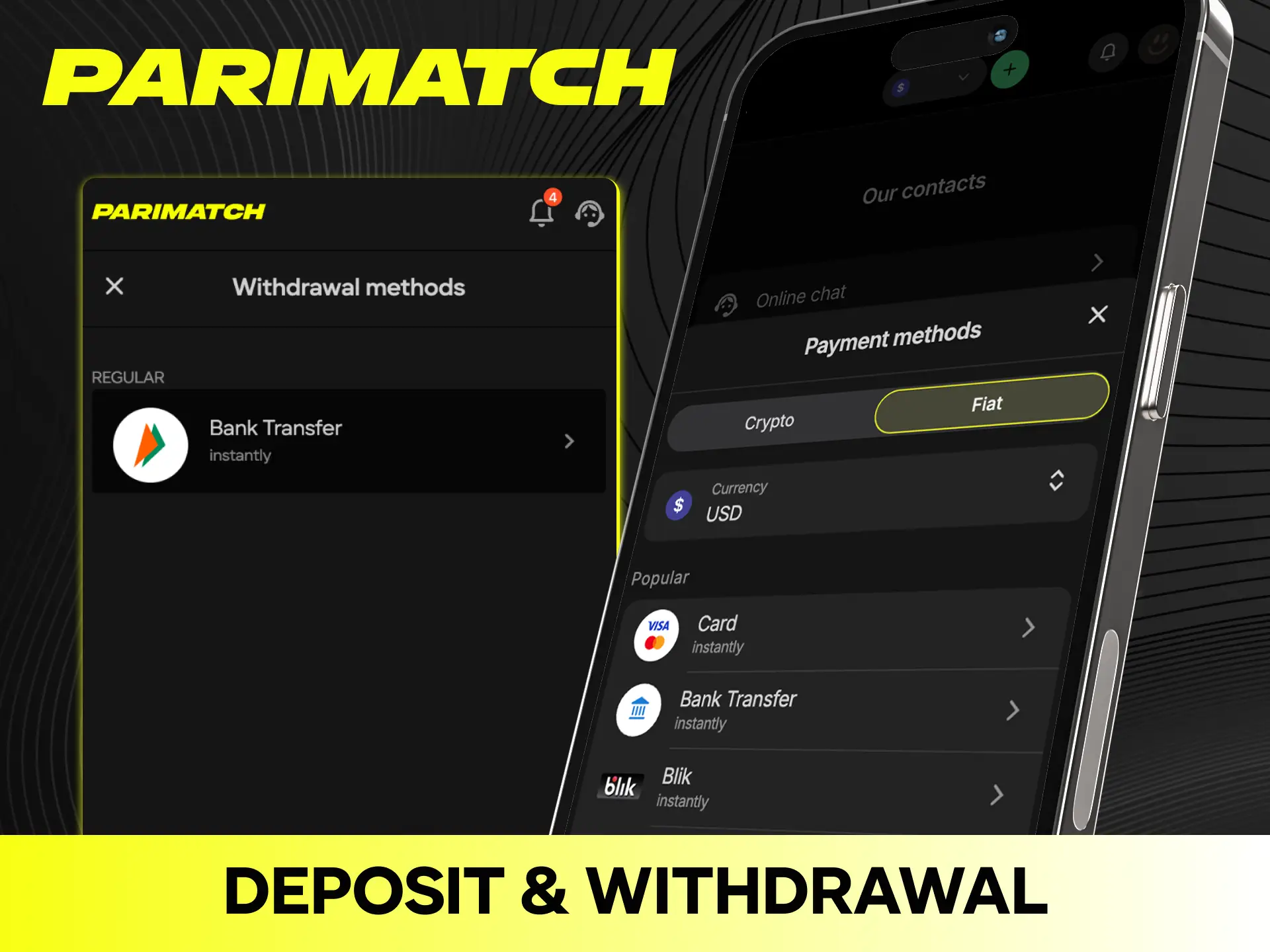 Make fast feature payments and cashouts securely inside the flexible Parimatch app.