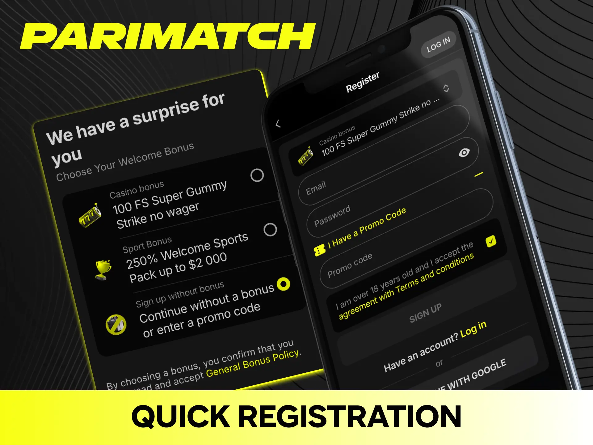 Complete fast account registration directly inside the user-friendly Parimatch app.