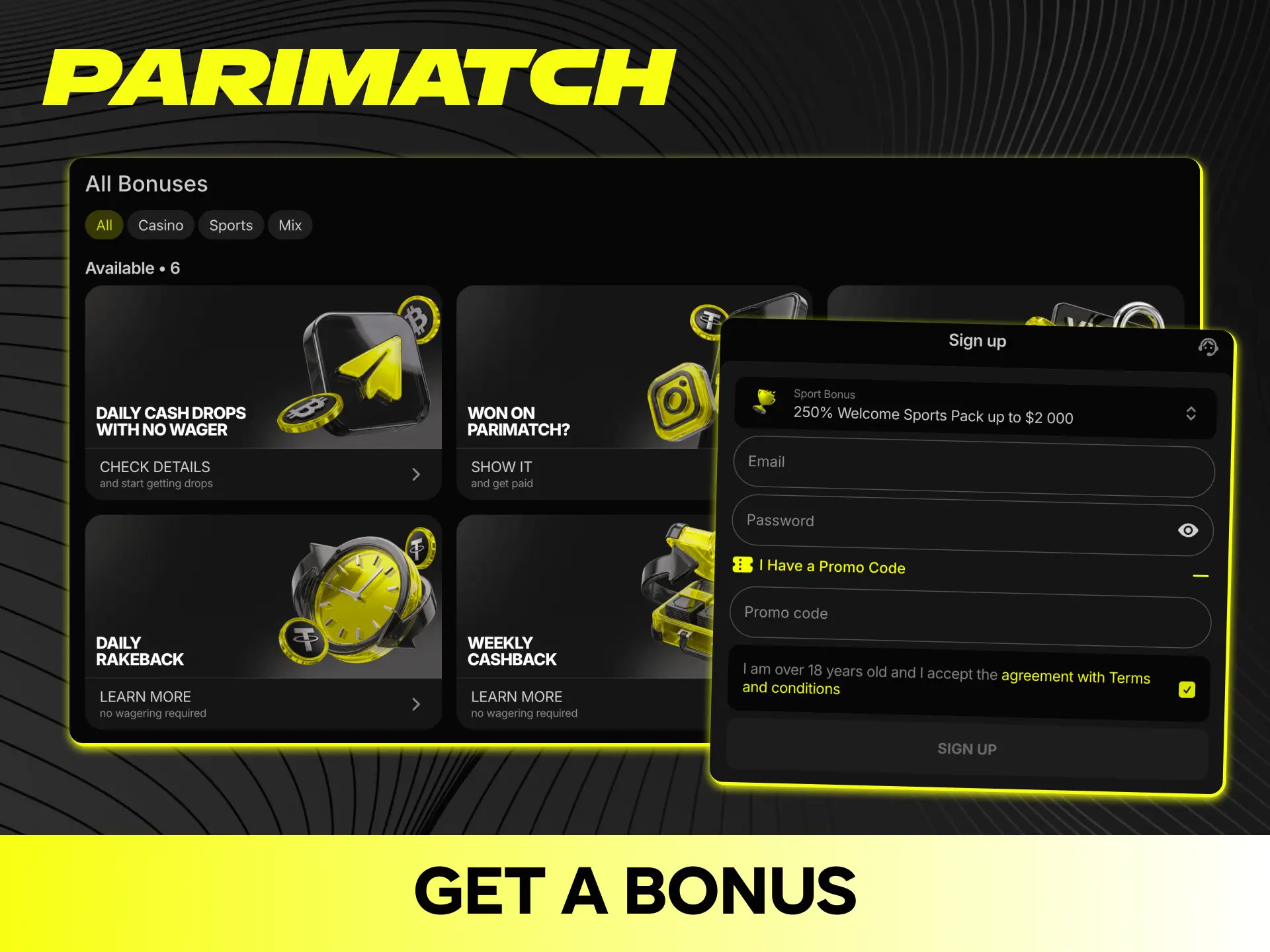 Follow simple steps to claim and use your active Parimatch bonus reward.