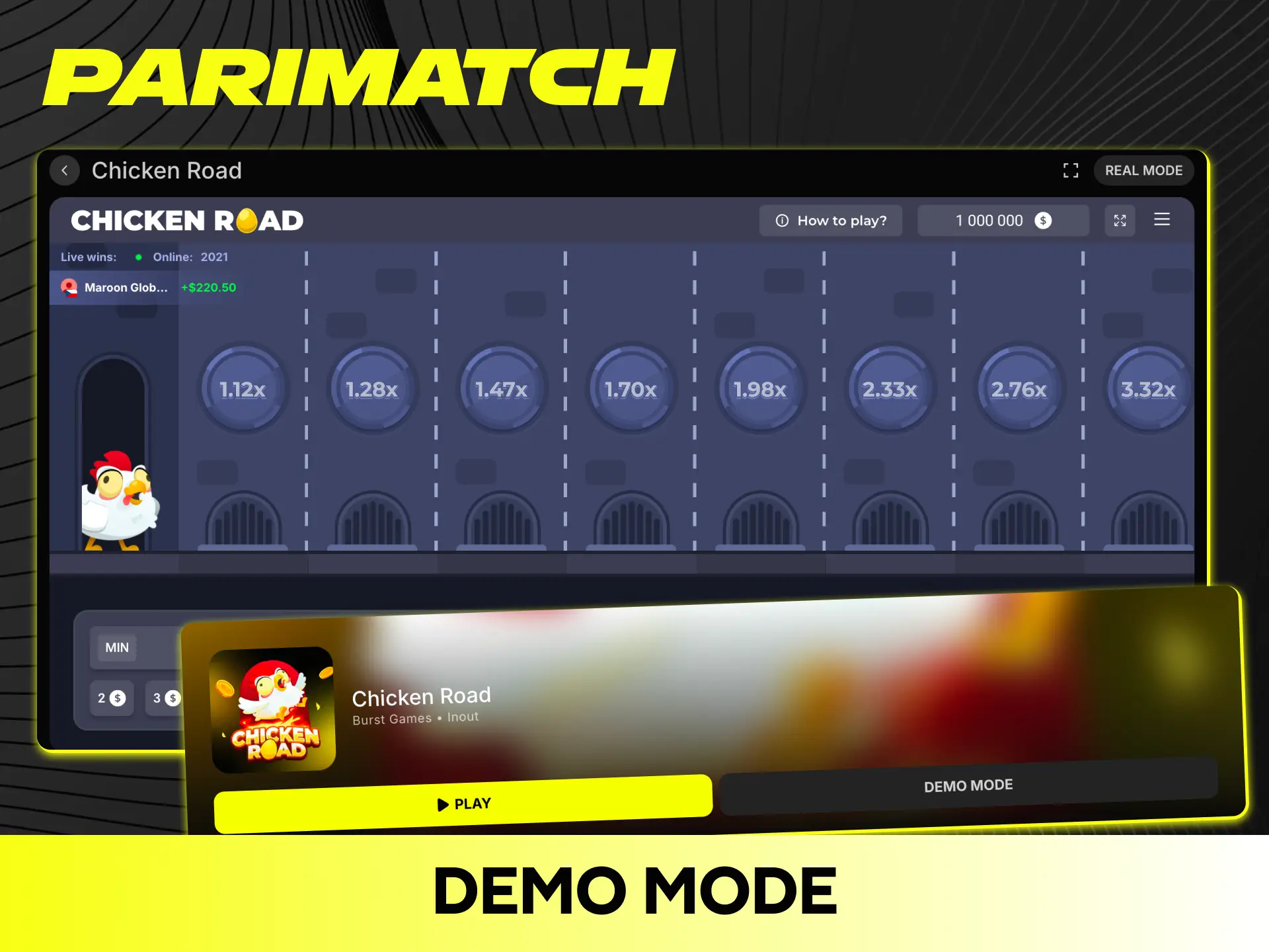 Try the free demo mode to test Chicken Road mechanics risk-free on Parimatch.