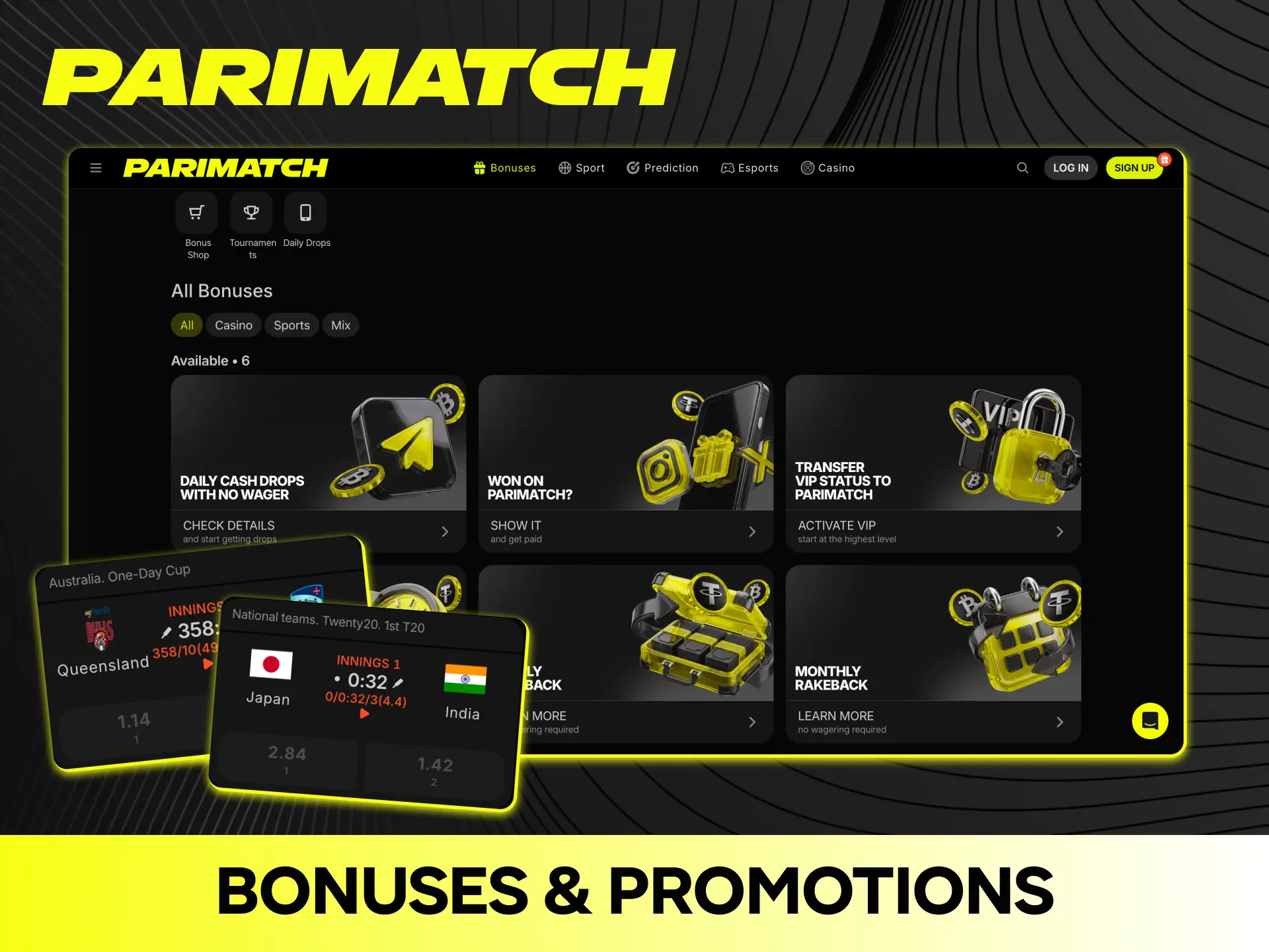 Claim special cricket bonuses and promotional rewards when placing bets on Parimatch.