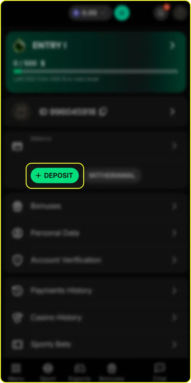 Open the deposit section inside your user dashboard on the official Parimatch portal.