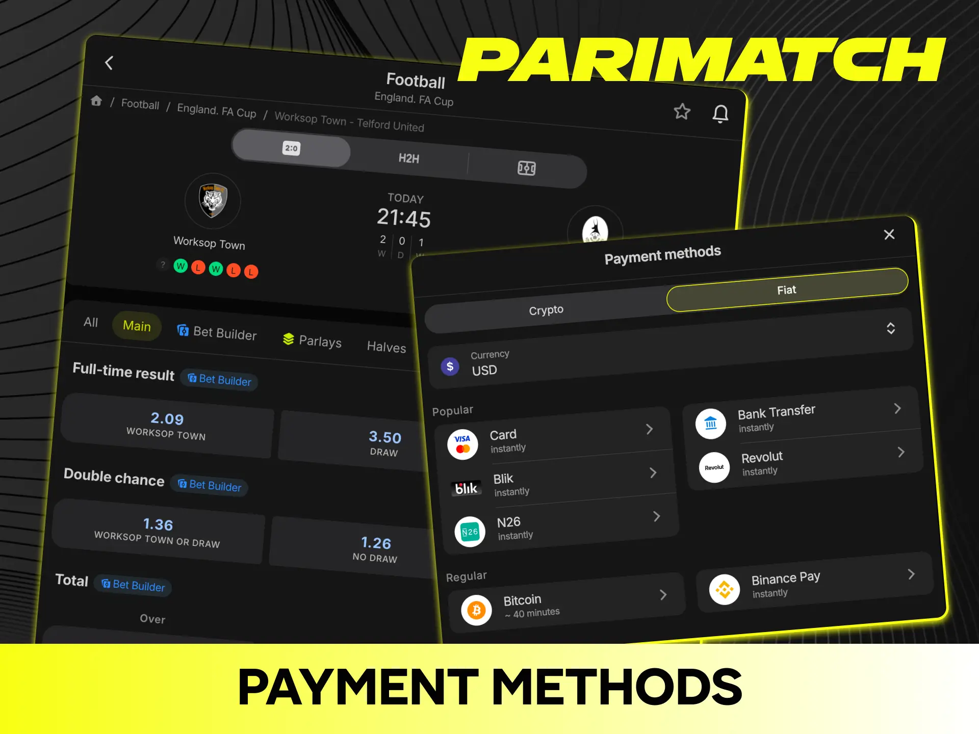 Choose fast payment methods to fund your football betting balance on Parimatch.
