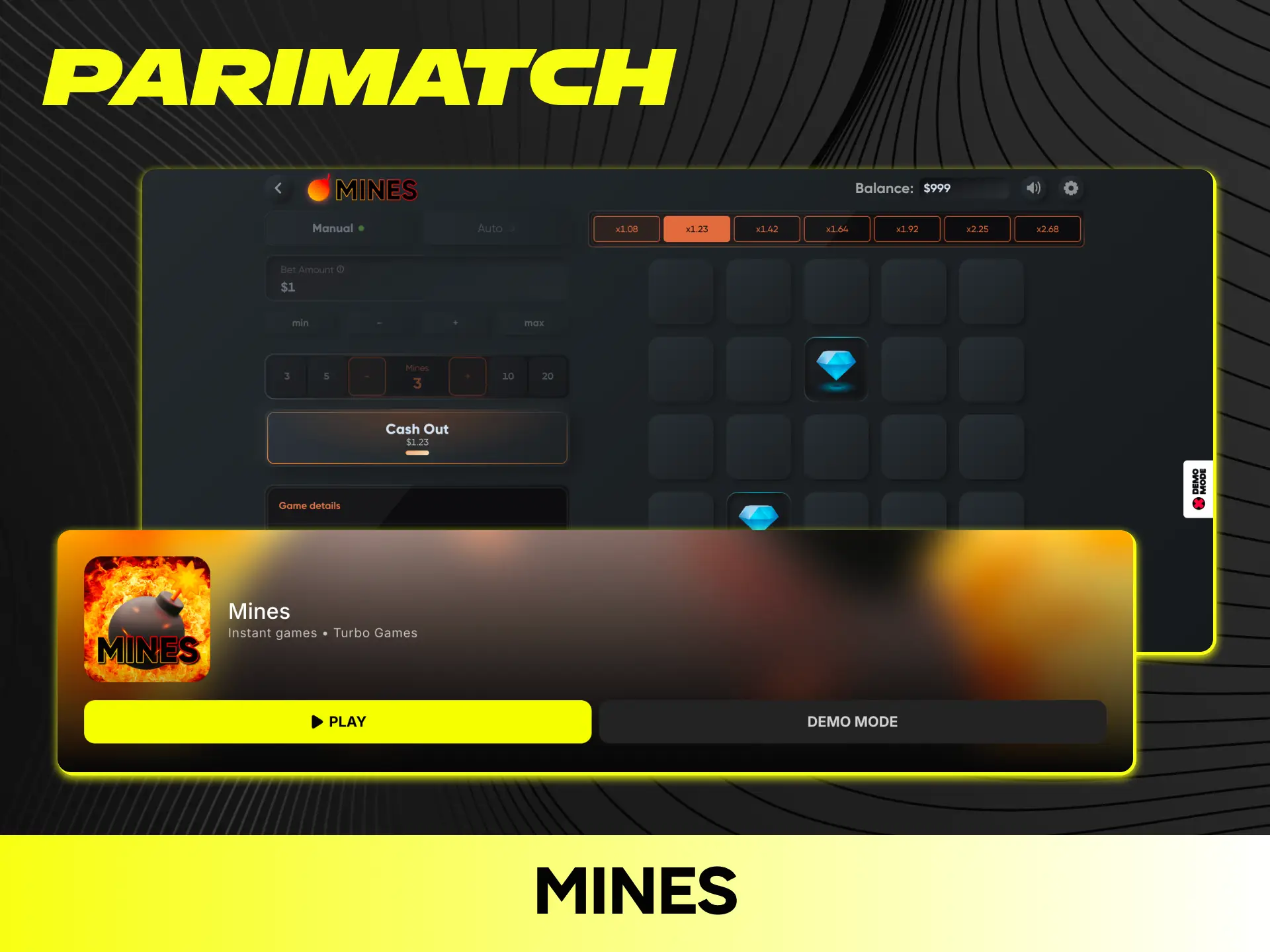 Uncover hidden stars and avoid bombs in the action-packed Mines game on Parimatch.