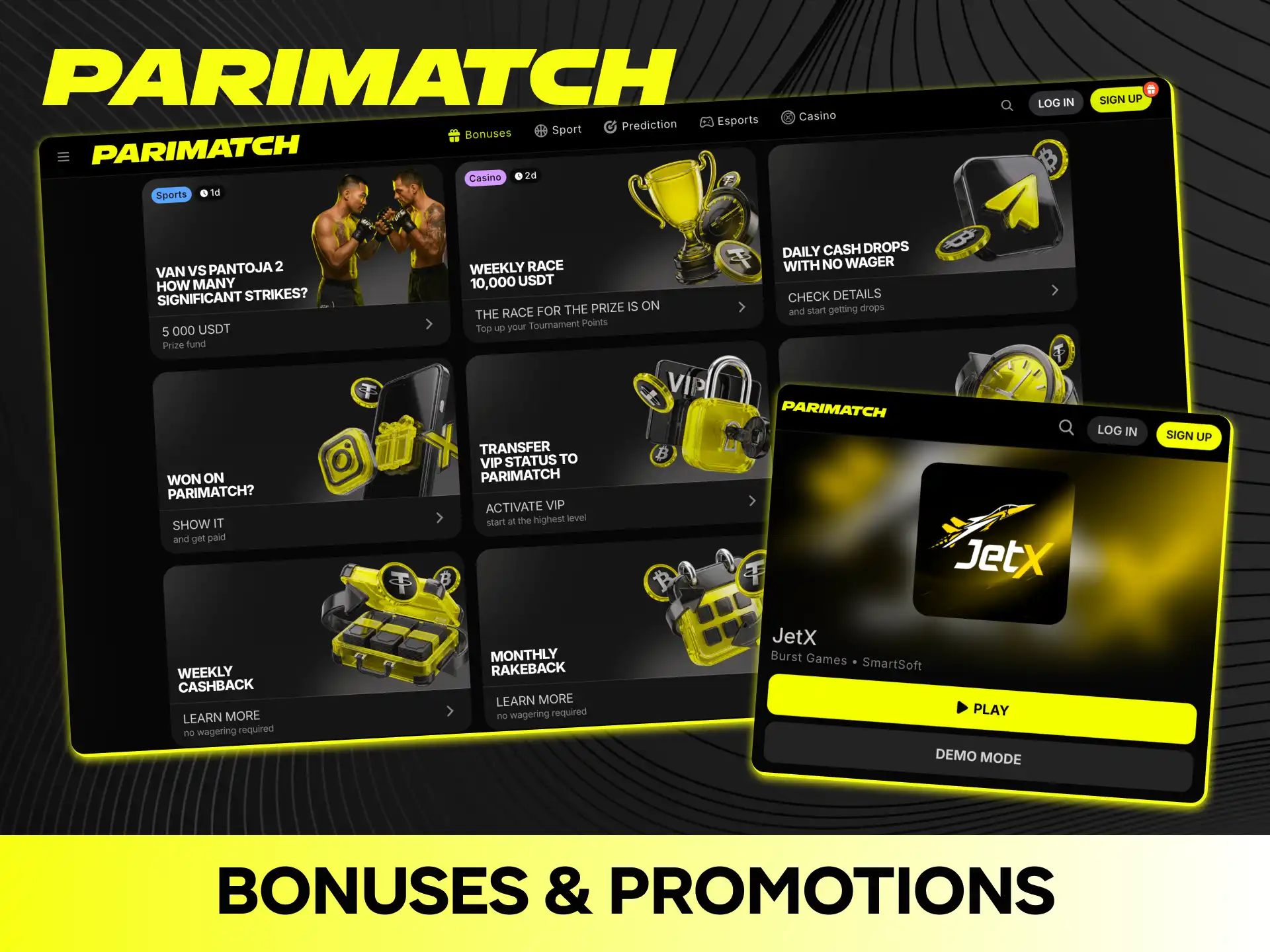 Claim generous casino bonuses to play the JetX game on Parimatch.
