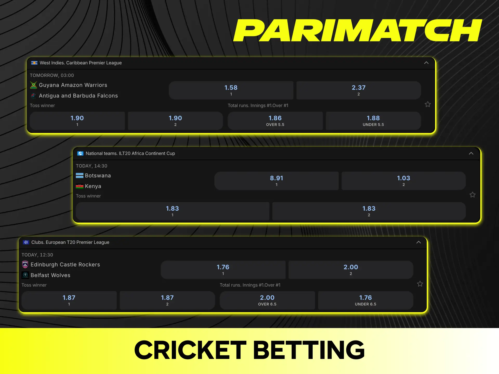 Enjoy top cricket betting odds on all matches with Parimatch.