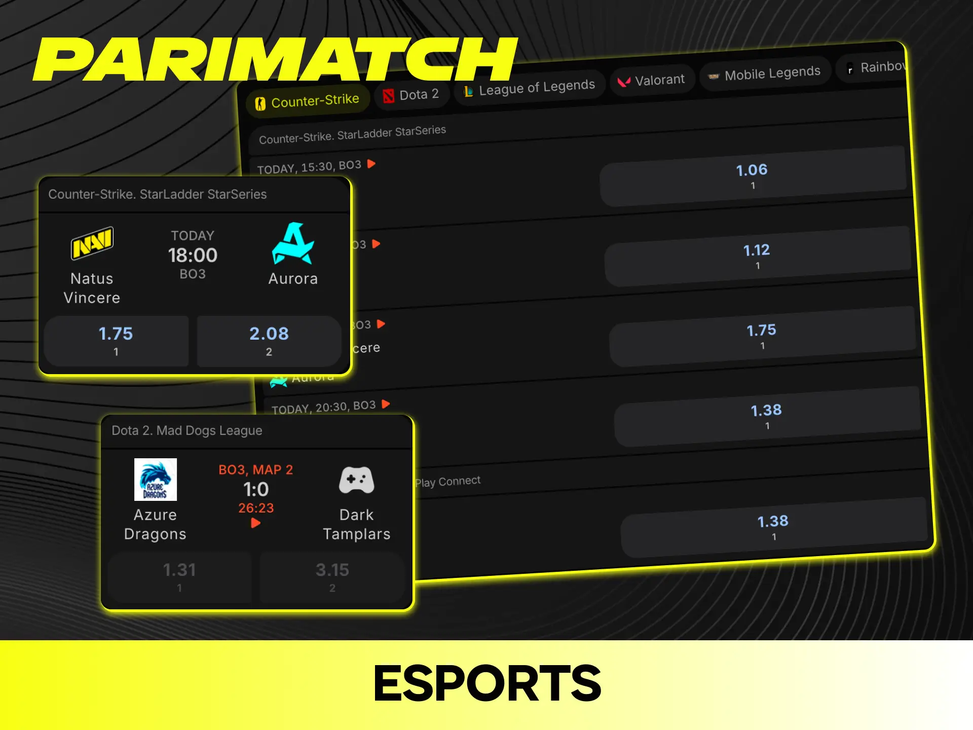 Bet on your favorite eSports tournaments and teams on Parimatch.