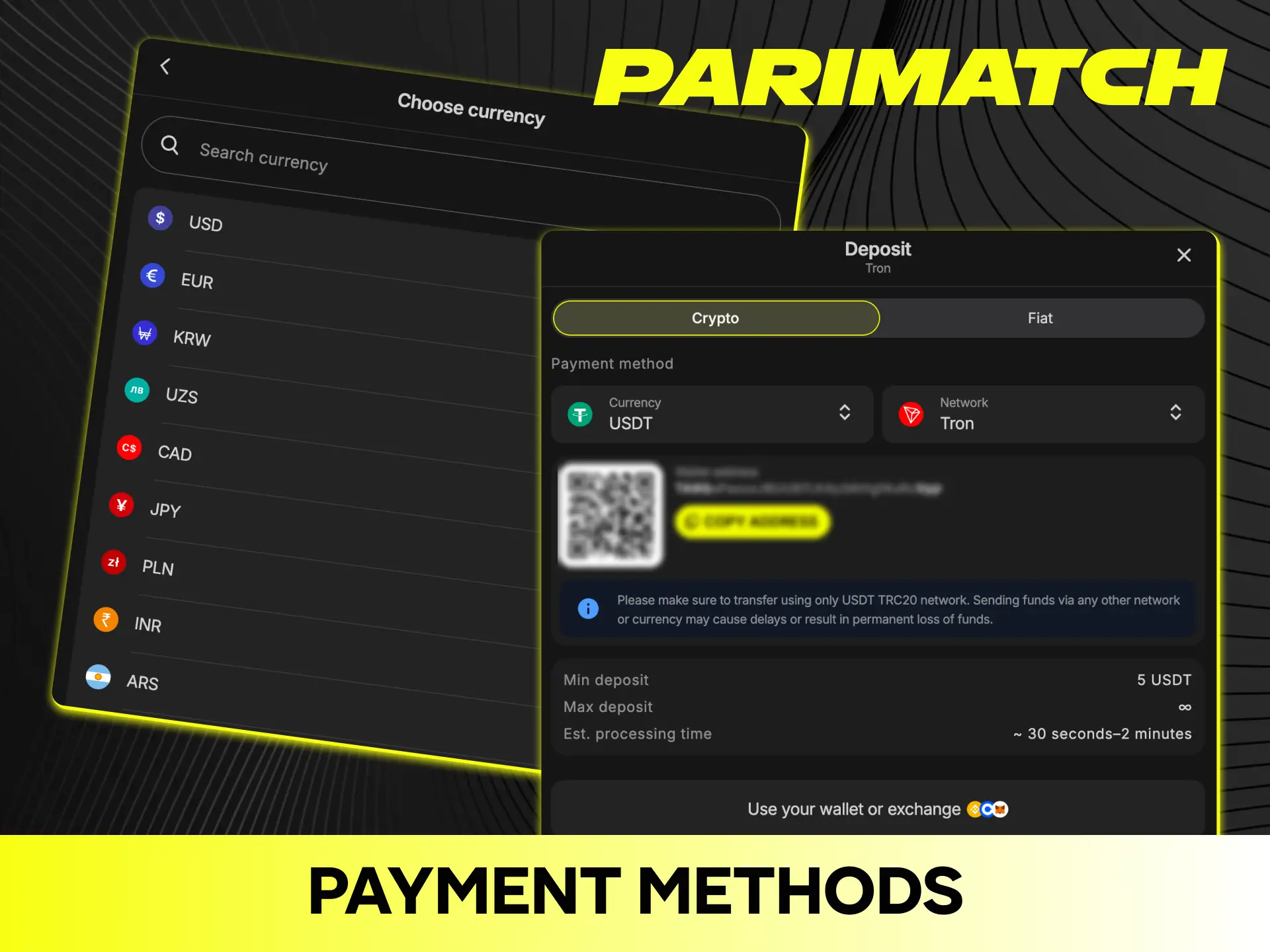 Choose the best payment methods at online casino Parimatch.