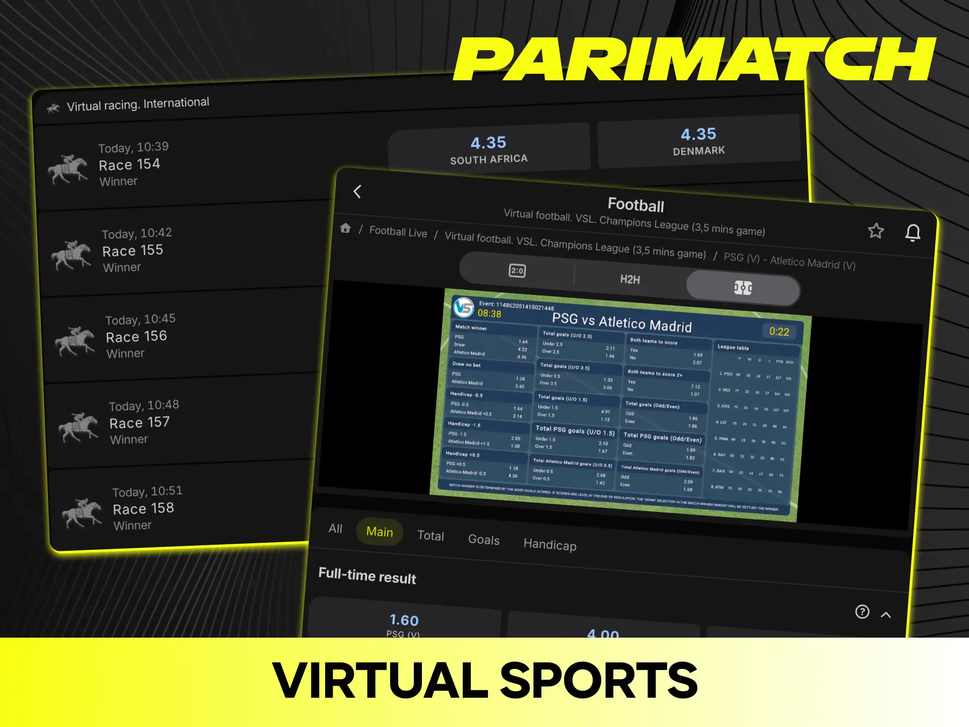 Try fast-paced virtual sports games and win instantly at Parimatch.