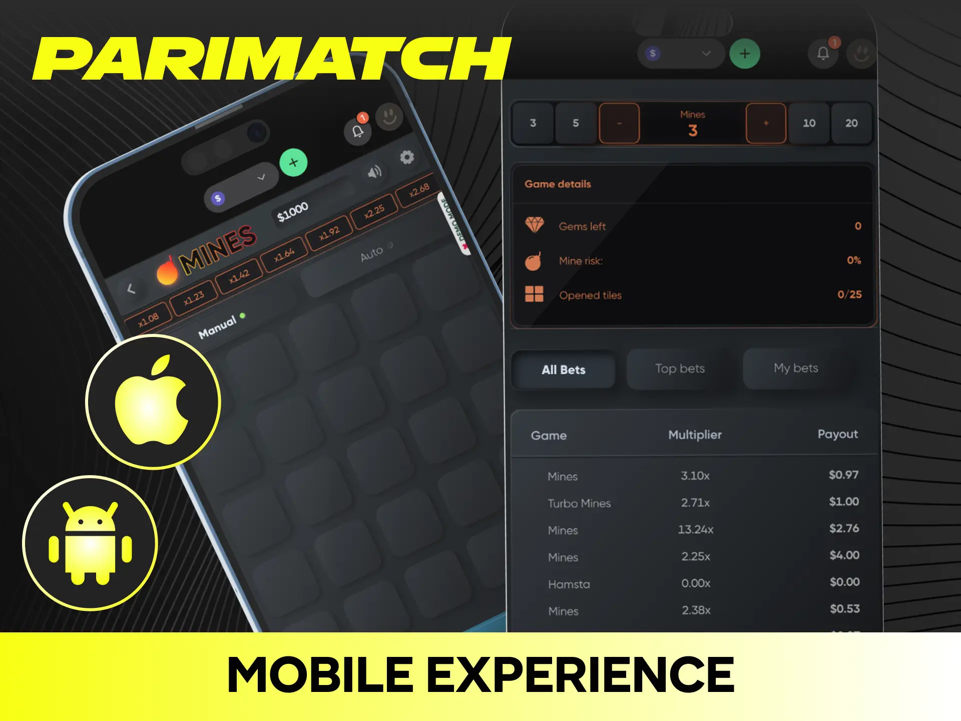 Enjoy smooth mobile performance when playing the Mines game on the Parimatch app.