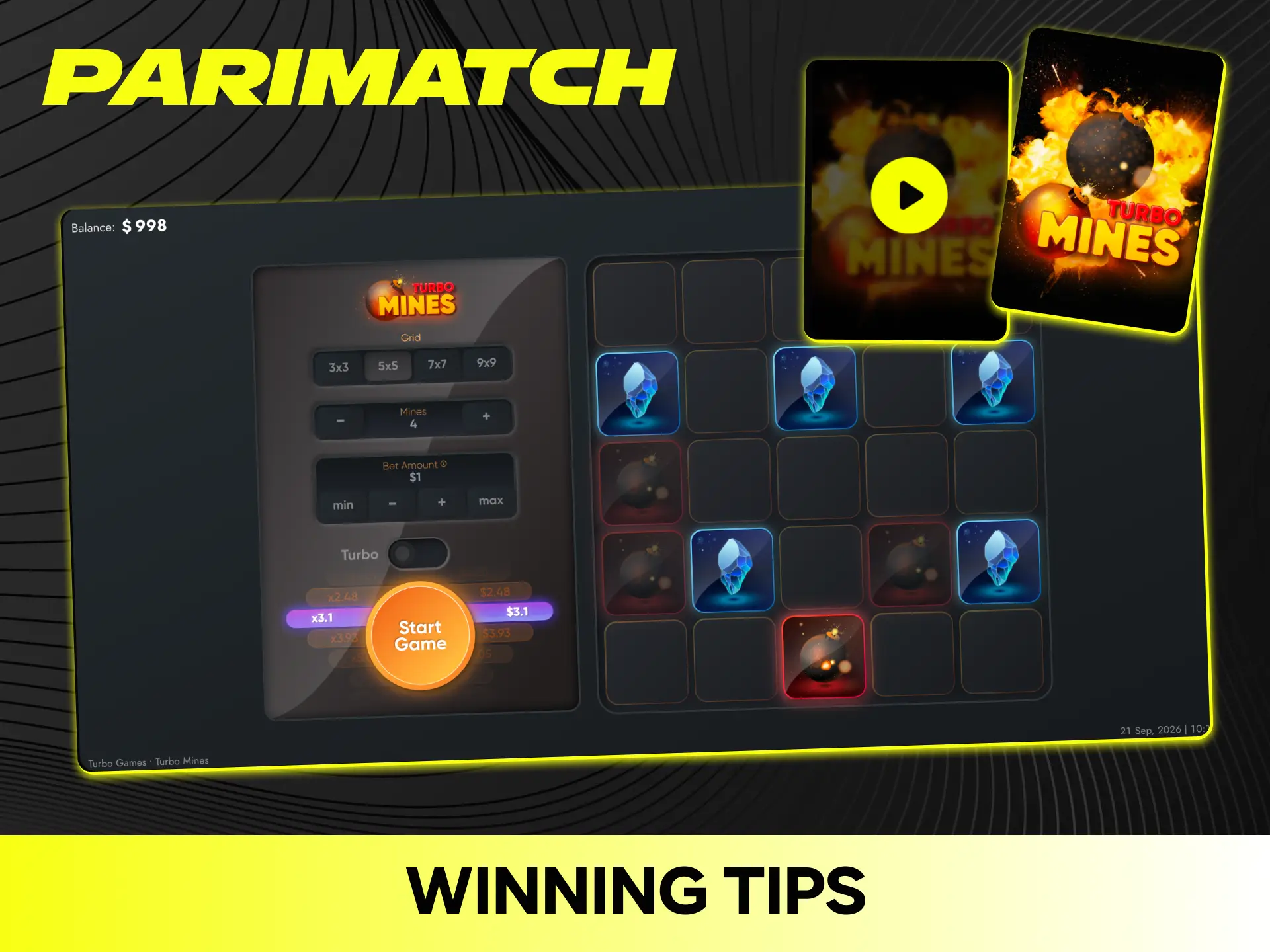 Follow essential Mines winning tips to improve your cashout success rate on Parimatch.