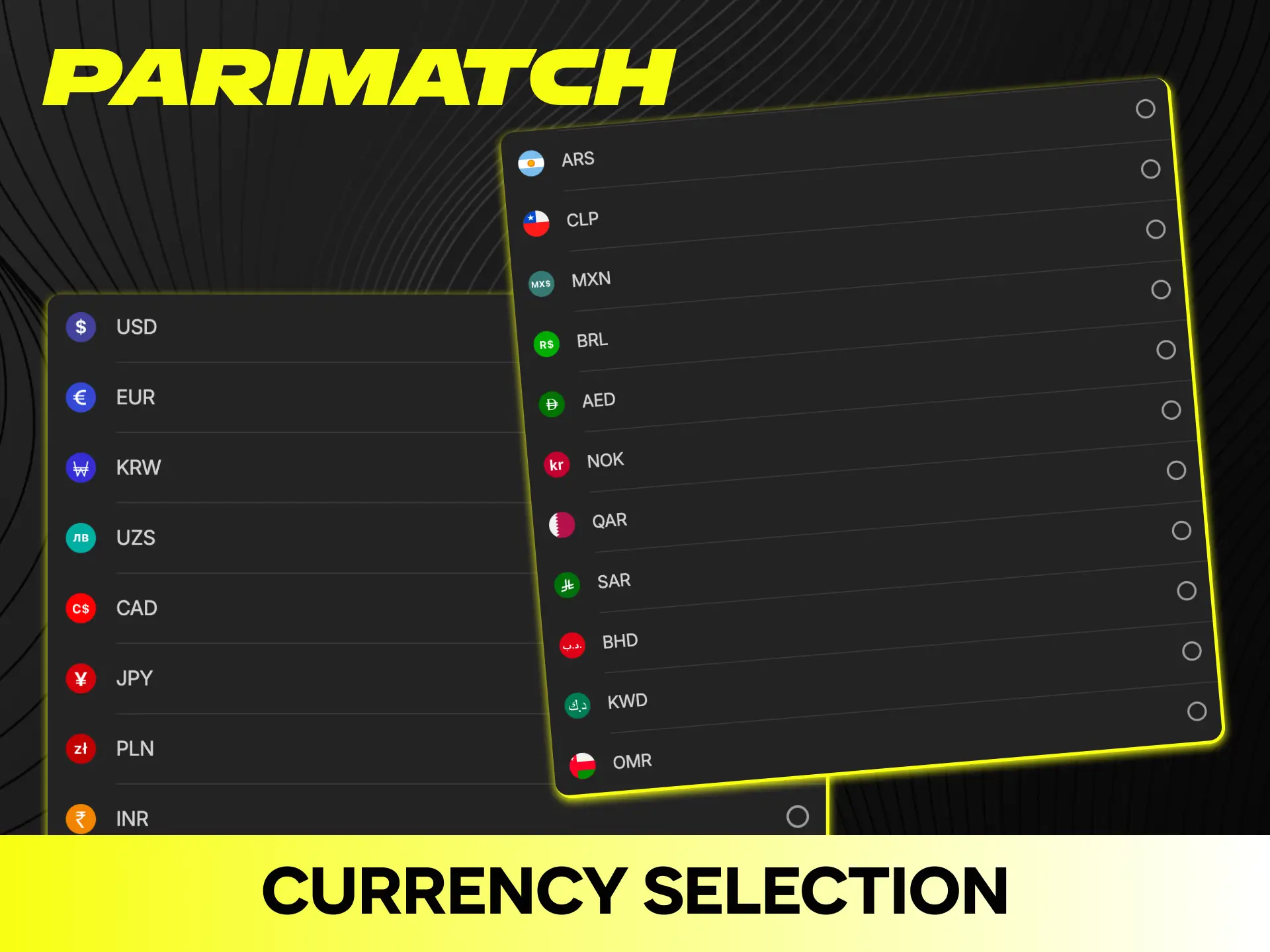 Select your preferred local currency during the quick Parimatch registration process.