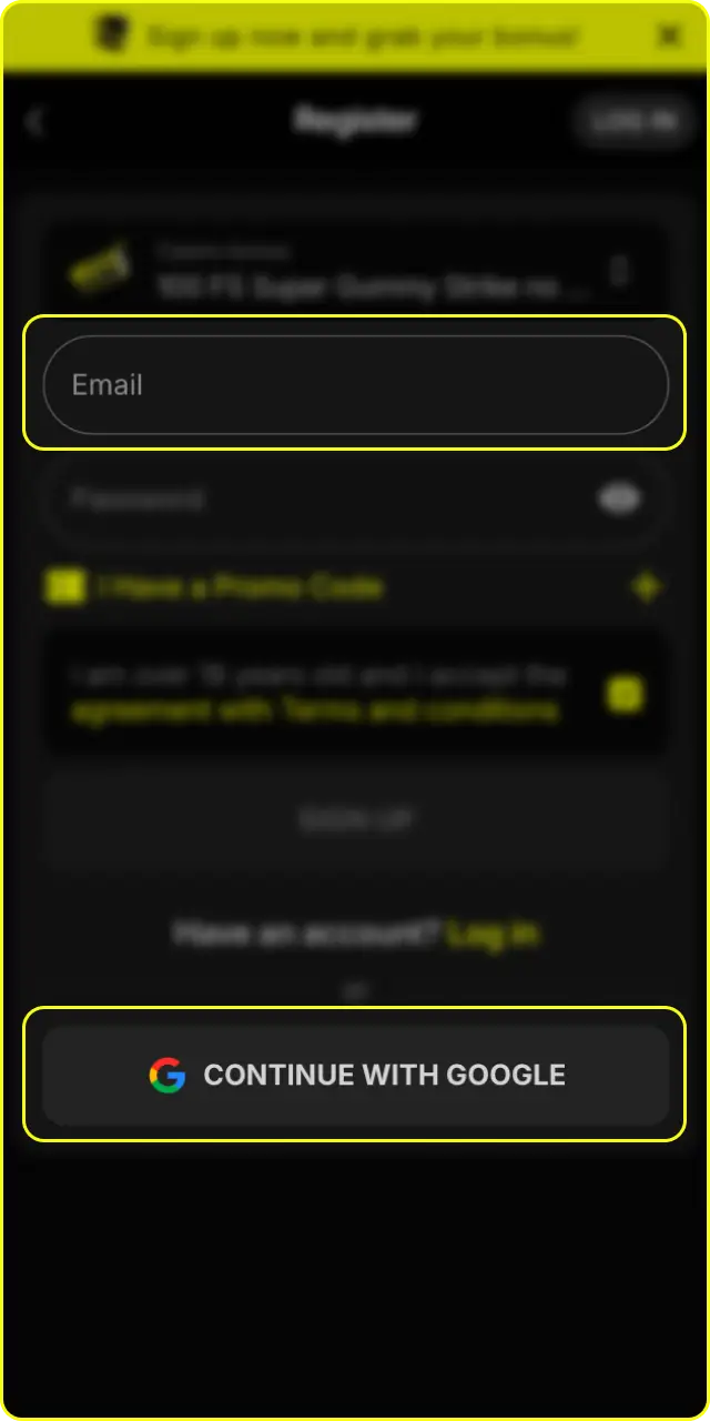 Choose your preferred registration method to create a Parimatch account easily.