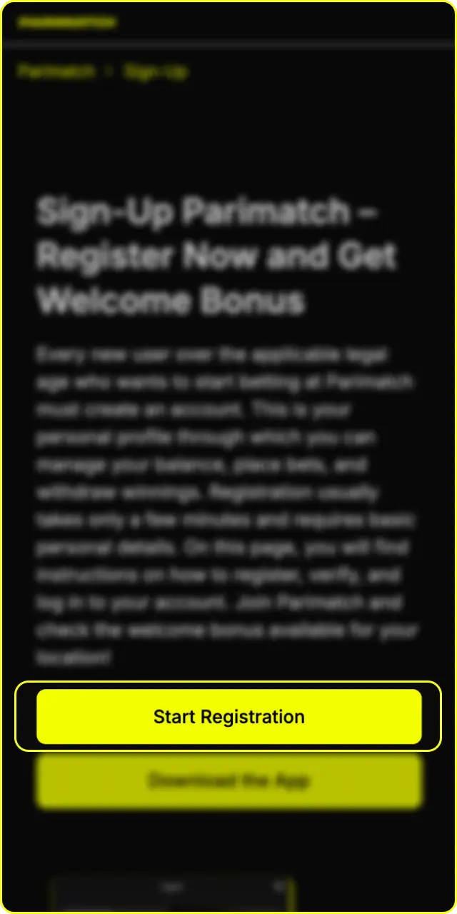 Click the signup button to open the official Parimatch registration form.