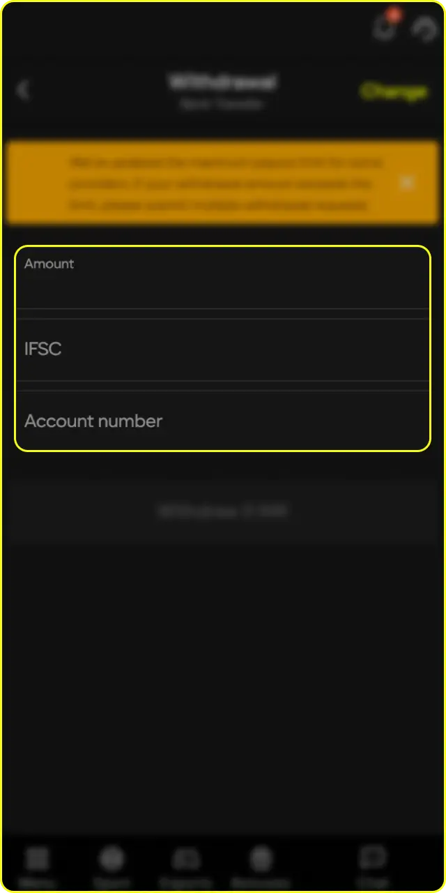 Enter the withdrawal details and specify your desired payout amount on Parimatch.