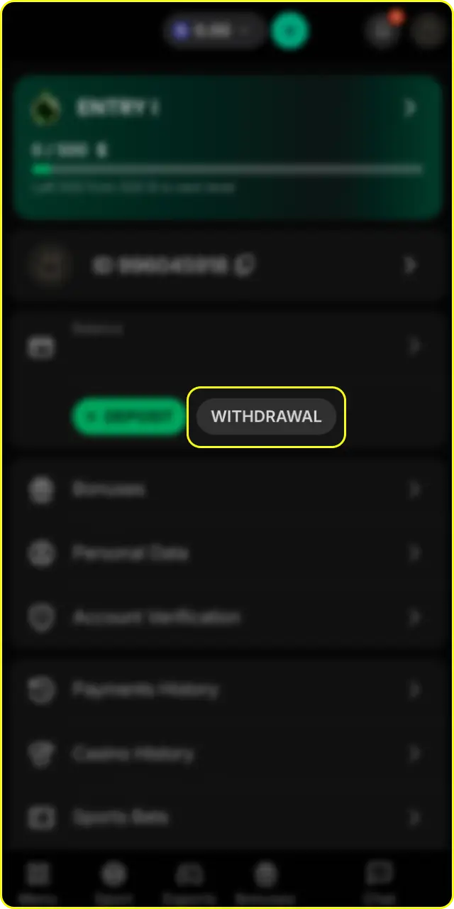 Open the withdrawal section inside your personal user profile on the official Parimatch website.